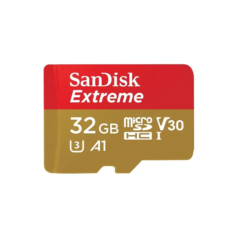 SanDisk Extreme microSDHC-geheugenkaart van 32 GB en SD-adapter met A1 App Performance + Rescue Pro Deluxe, tot 100 MB/s, klasse 10, UHS-I, U3, V30, rood/goud