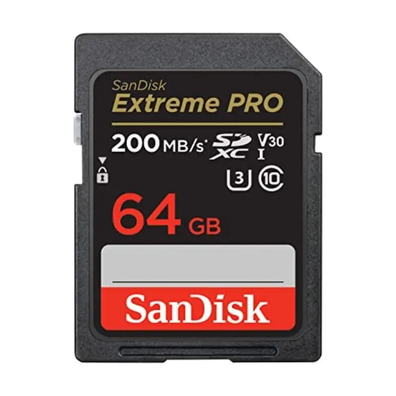 SanDisk Extreme PRO SDXC UHS‐I Card 64GB (4K UHD, Read Speeds Up to 200MB/s, Class 10, UHS-I, U3, V30, 2 Year RescruePRO Deluxe Software, Lifetime Limited Warranty) Black