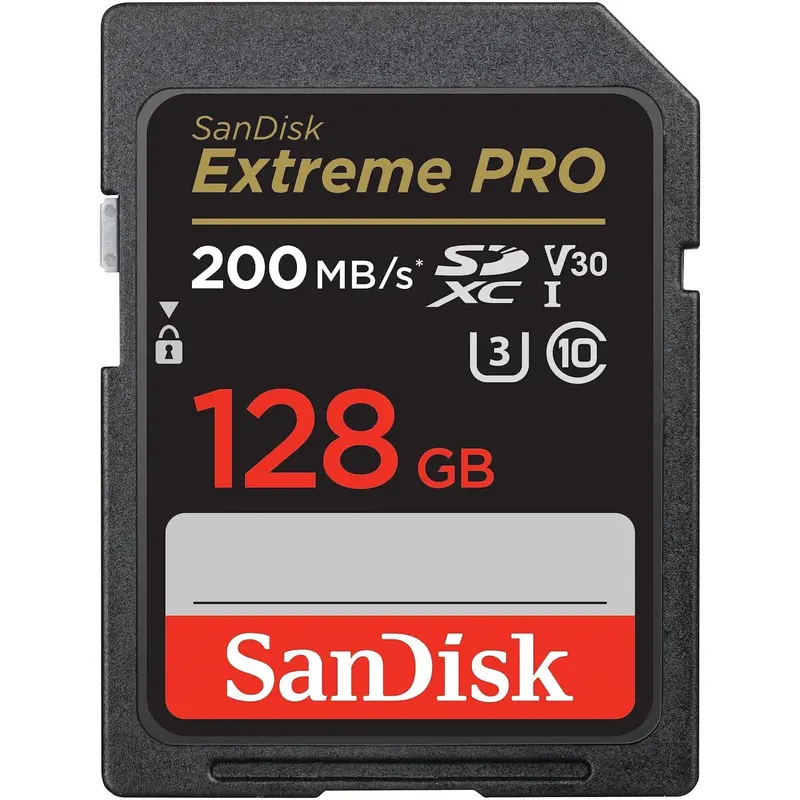 SanDisk Extreme PRO SDXC UHS‐I‐Kaart 128 GB (4K UHD, Leessnelheden Tot 200 MB/s, Class 10, UHS-I, U3, V30, 2 Jaar RescruePRO Deluxe Software, Levenslange Beperkte Garantie) Zwart
