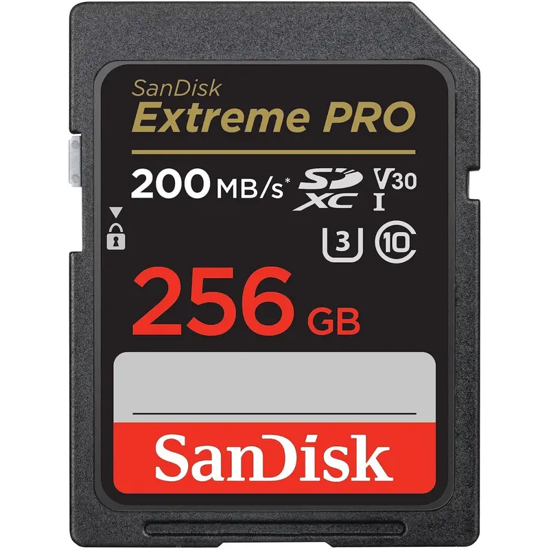 SanDisk Extreme PRO SDXC UHS‐I‐Kaart 256 GB (4K UHD, Leessnelheden Tot 200 MB/s, Class 10, UHS-I, U3, V30, 2 Jaar RescruePRO Deluxe Software, Levenslange Beperkte Garantie) Zwart