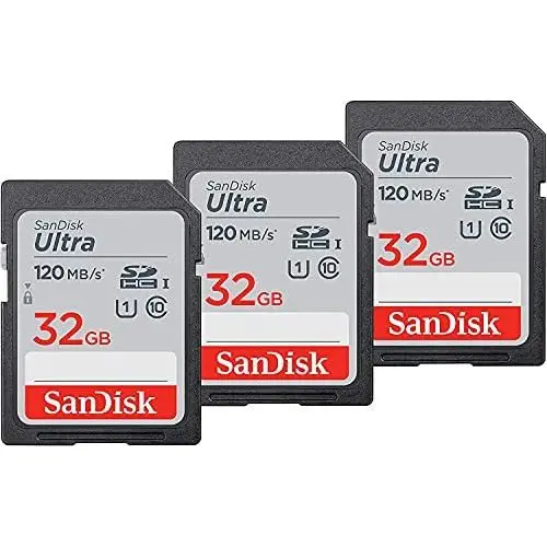 SanDisk Ultra 32GB SDHC Memory Card, 3 pack Up to 120 MB/s, Class 10, UHS-I, V10, 3 packs