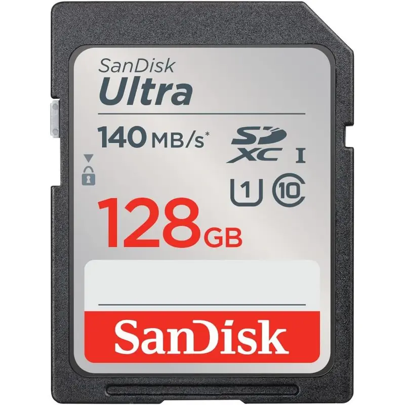 SanDisk Ultra SDXC UHS-I-Kaart 128 GB (Full HD-Video’s, UHS-I-Videoprestaties, Leessnelheden Tot 140 MB/s, Bestand Tegen Water, Temperatuurschommelingen, 10 Jaar Beperkte Garantie)