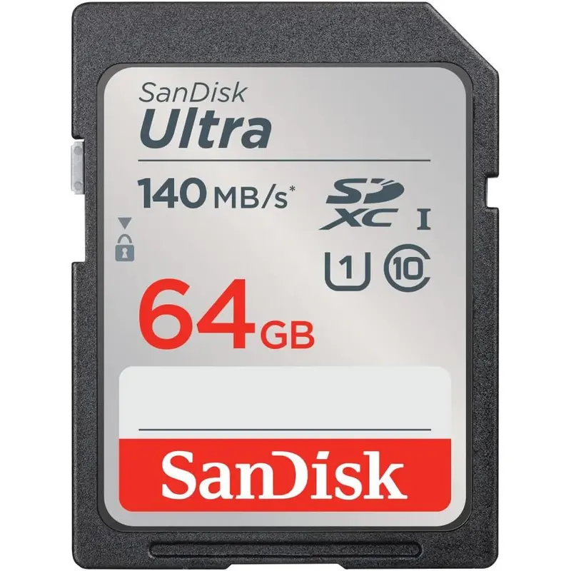 SanDisk Ultra SDXC UHS-I-Kaart 64 GB (Full HD-Video’s, UHS-I-Videoprestaties, Leessnelheden Tot 140 MB/s, Bestand Tegen Water, Temperatuurschommelingen, 10 Jaar Beperkte Garantie)