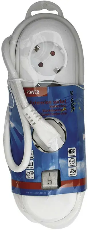 Scanpart Verlengdoos 3-Voudig RA + Schakelaar 3m wit