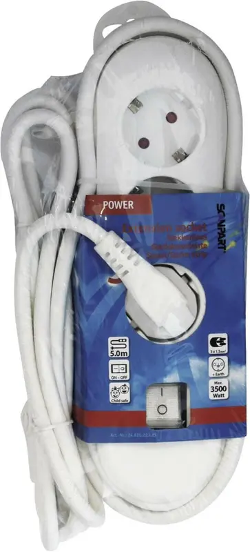 Scanpart Verlengdoos 3-Voudig RA + Schakelaar 5m wit