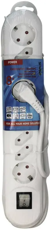 Scanpart Verlengdoos 8-Voudig RA + Schakelaar 1,5m wit